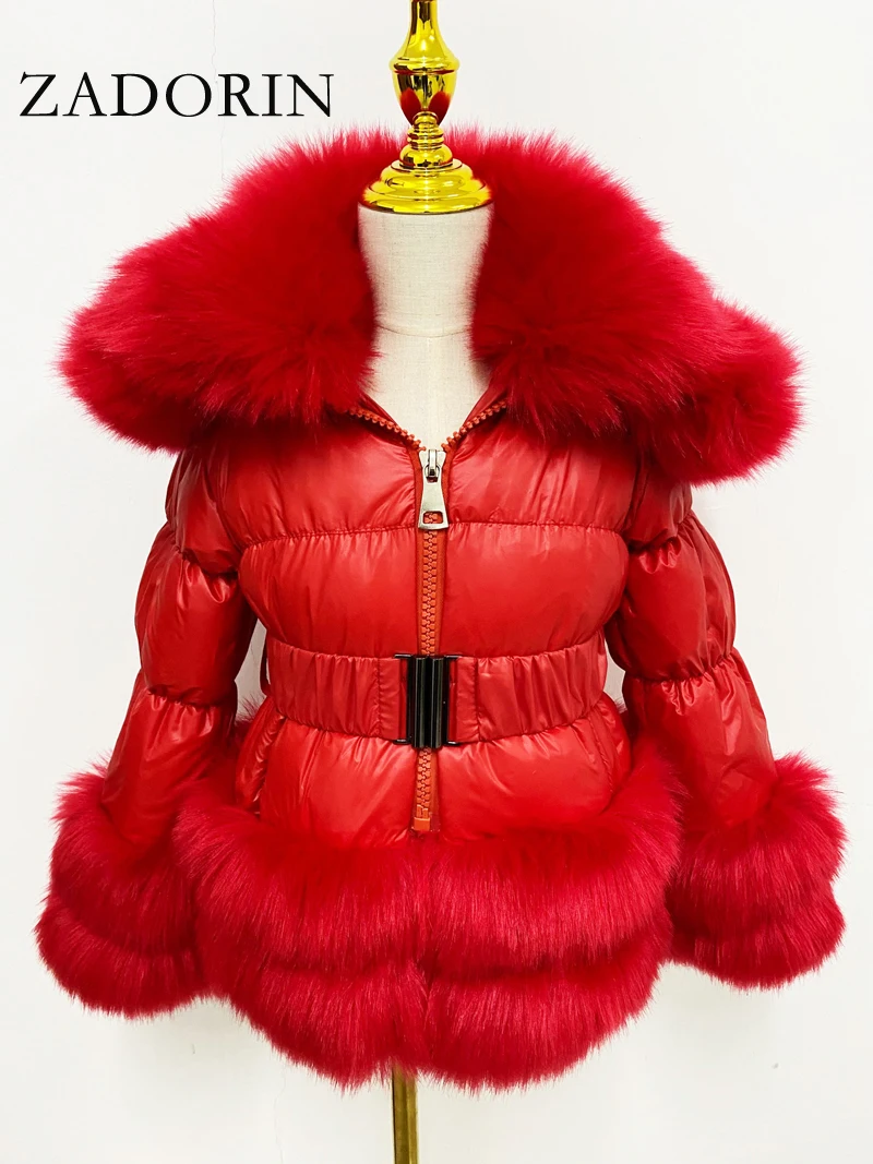 ZADORIN Winter Girls White Duck Down Jacket for Kids Furry FAUX