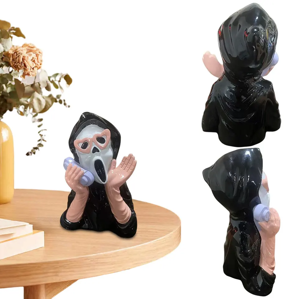 Pink Screaming Face Ghost Resin Halloween Figurine