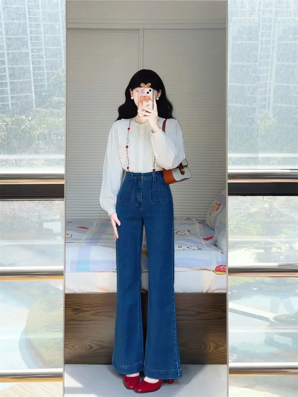 

French style Retro Dark Blue Wide Leg Trumpet pants Women Spring and Autumn Design Sense Niche Spring and Autumn High Waist 2023