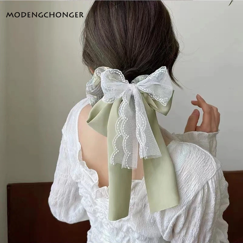 

New Fashion Fresh Floral Bow Large Intestine Hair Tie Elegant Hair Scrunchies Elastic Hair Rope Women Hair Ring Hair Accessories