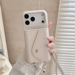 Lanyard Phone Case with Wallet Card Holder and Leather Cover - iPhone 12 Mini (White)