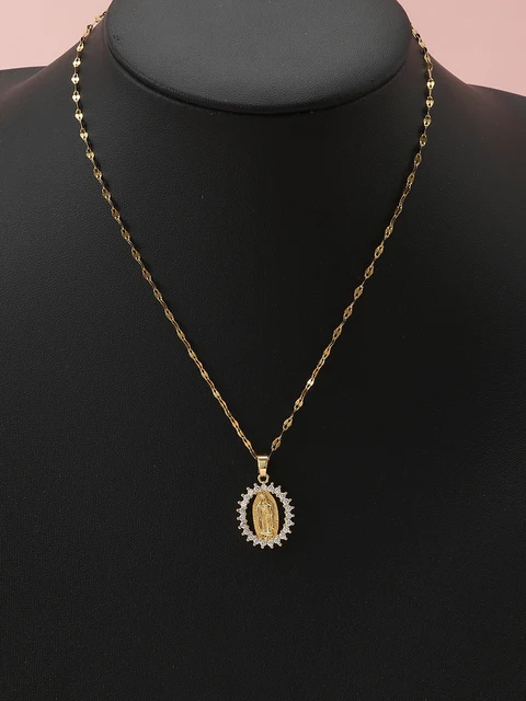 European and American Fashion and Gorgeous Women's All Sky Star Micro Inlaid Colorful Zircon Virgin Mary Hollow Necklace 3