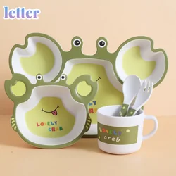 5 pçs/set fibra de bambu tigela de alimentação do bebê utensílios de mesa dos desenhos animados tartaruga caranguejo placa tigela colher garfo copo bebendo para bebês conjunto talheres