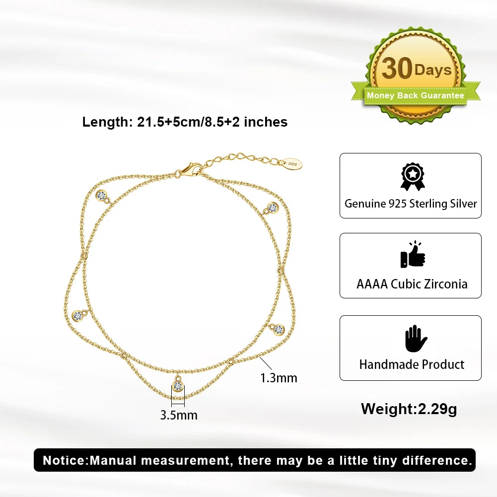 925 Sterling Silver 14K Gold Anklet with AAAA Clear CZ for Women Foot Chain Ankle Jewelry