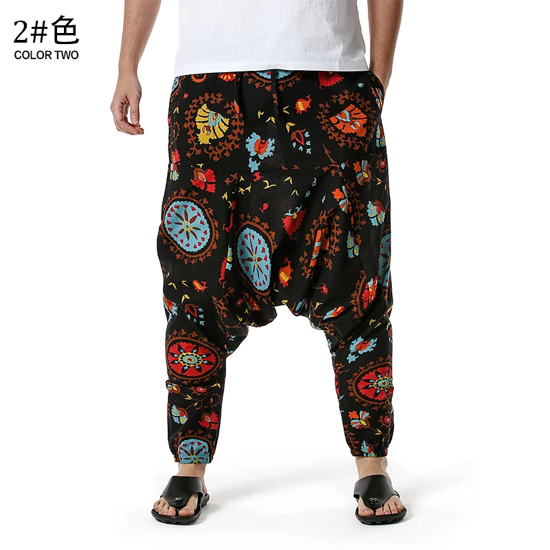 Harem Pants Mens Hippy Hippe Trousers Cotton Bohemian Vintage Yoga Ethnic Print Patchwork Harem Pants Om Patch Pants jersey harem pants Harem Pants