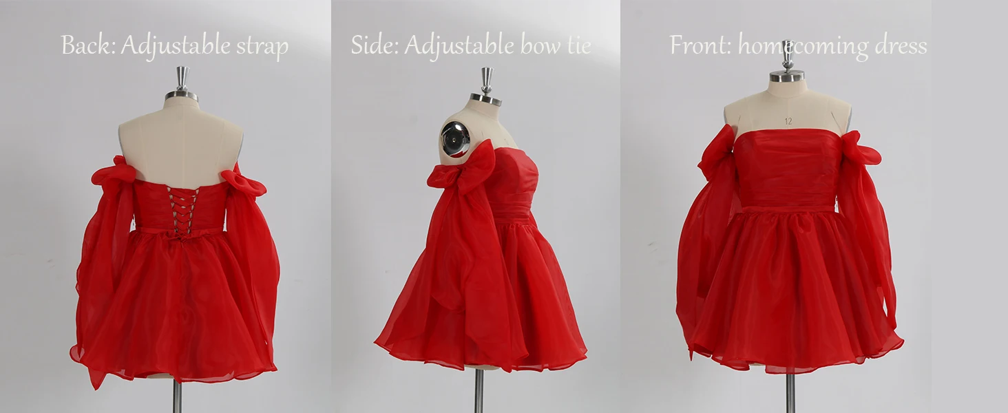 Schulterfreies Organza-Heimkehrkleid mit Fliege