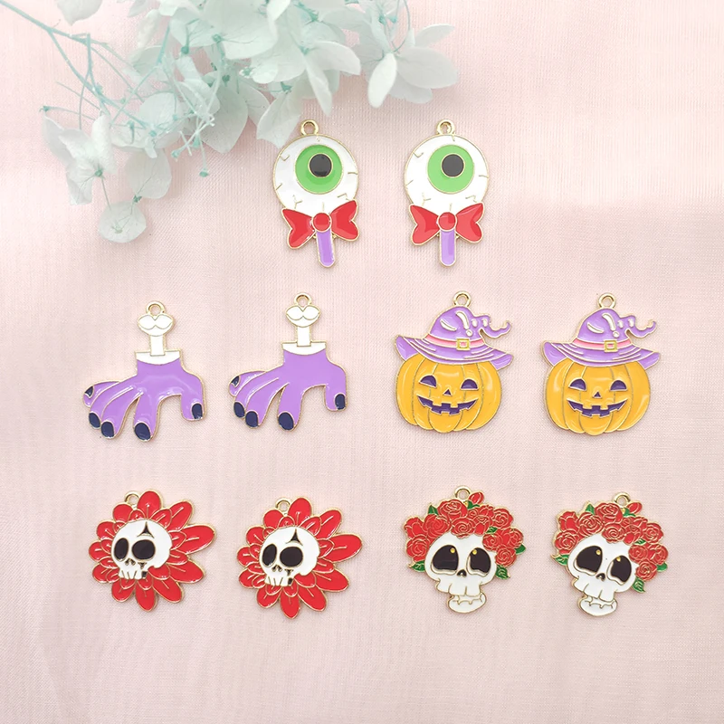 

10PCS alloy Drop oil pendant Halloween Pumpkin Skull Eye earrings DIY necklace Keychain make charm craft accessories