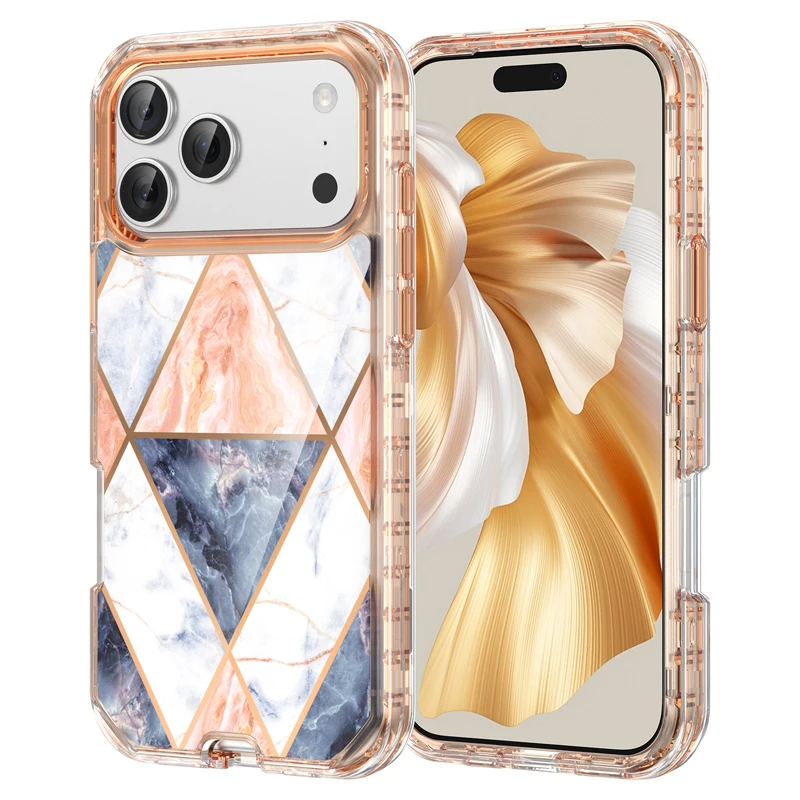 Electroplated Marble Pattern 3-in-1 Anti-Shock Phone Case