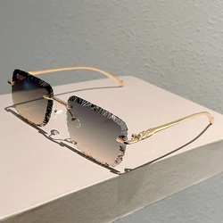 Vintage - Inspired Rimless Square Gradient Sunglasses - Unisex Luxury Fashion Shades (Blue yellow)