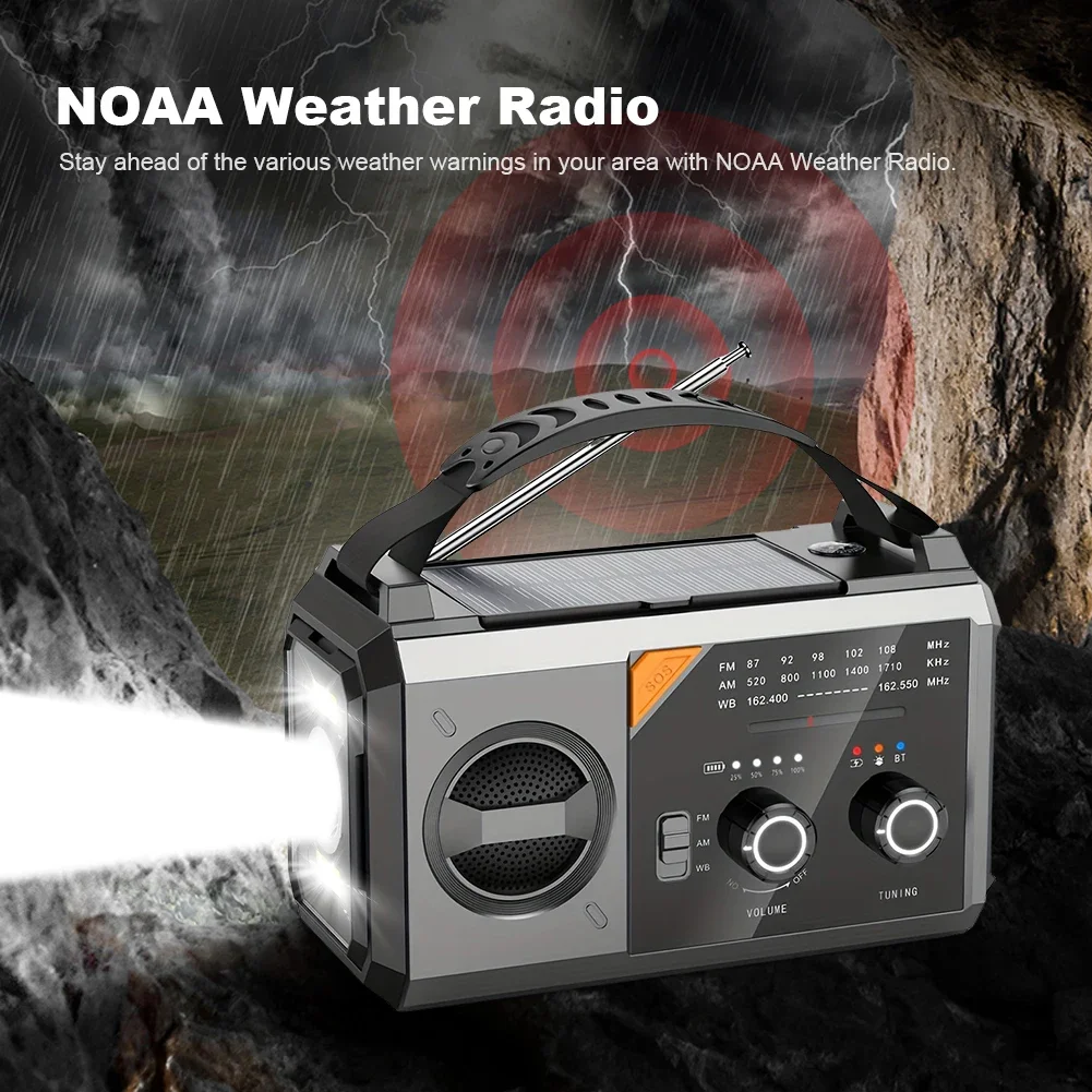 20000mAh Solar Emergency Weather Radio Flashlight & Reading Light AM FM NOAA SOS Alarm Compass Cell Phone Charger for Emergency