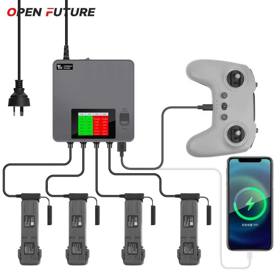 Dji Avata 2用の4方向充電器,急速充電,カラースクリーン,ドローン