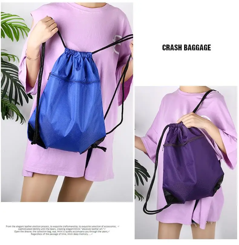 2 pcs Zip lock beach Bag Bundle Pocket Fitness Backpack Drawstring Pocket Hiking Camping Swimming Men Women Sports Bags 3