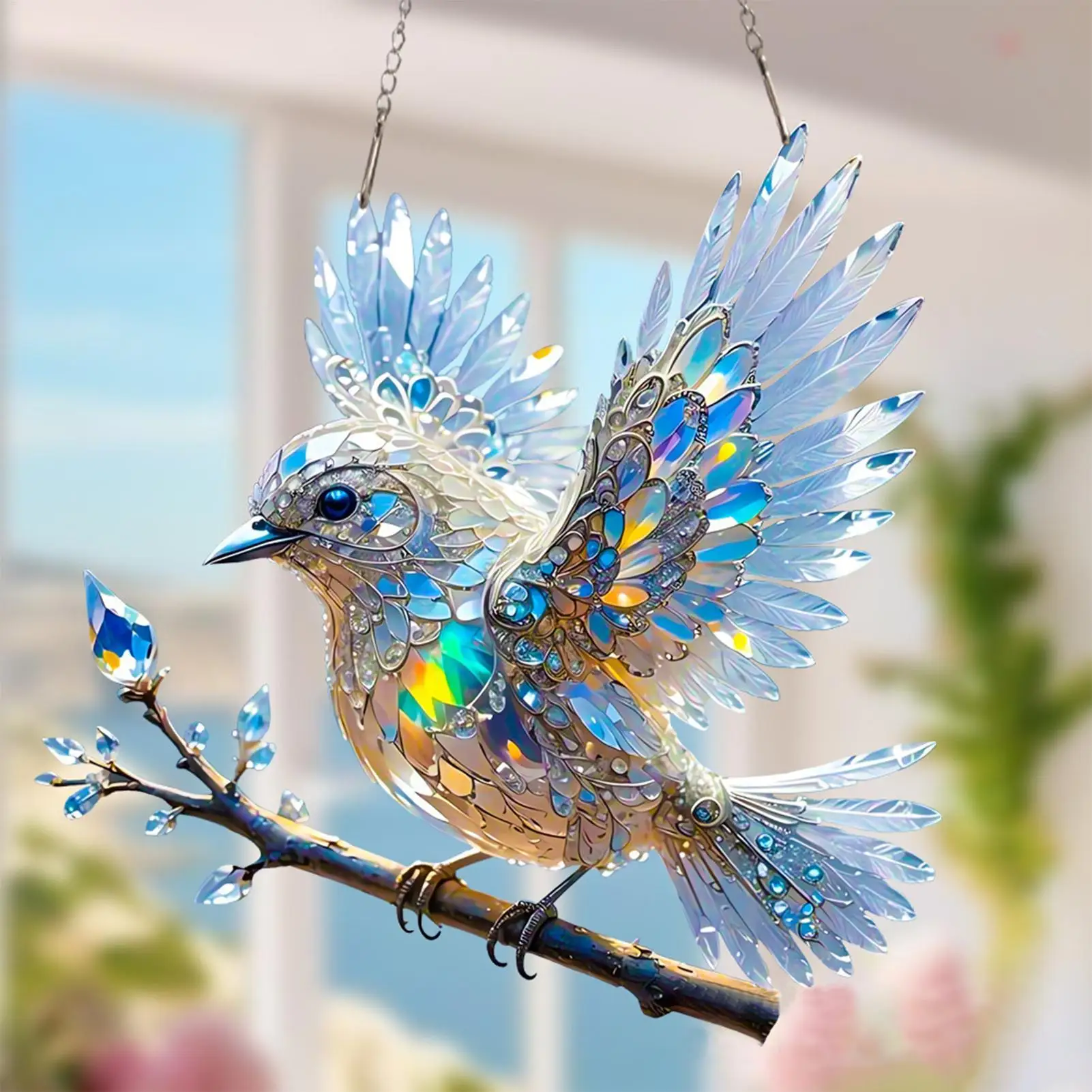 2D Acrylic Statues Sun Catcher for home living room Stained Window Hanging Bluebirds Suncatchers Stained Acrylic Window Hanging