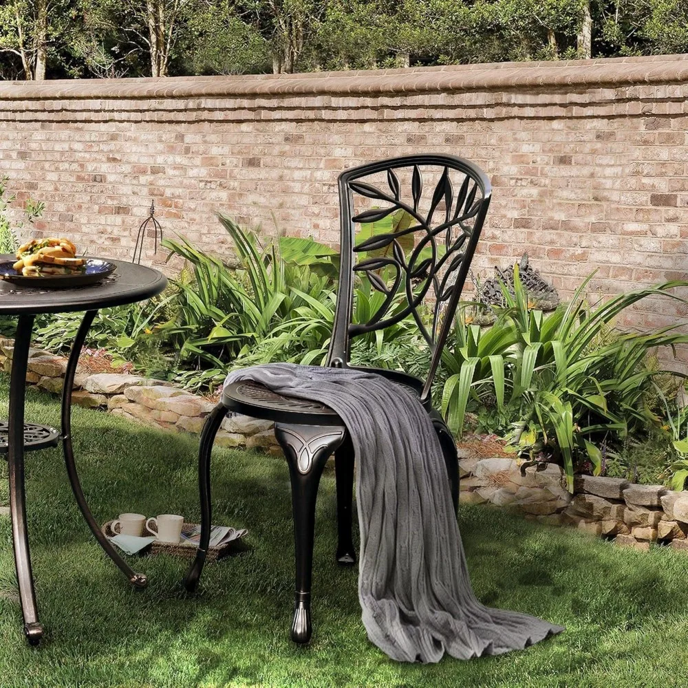 Outdoor Cast Aluminum Chairs Set of 2 All-Weather Patio Dining Chair Adjustable Feet Balcony Backyard