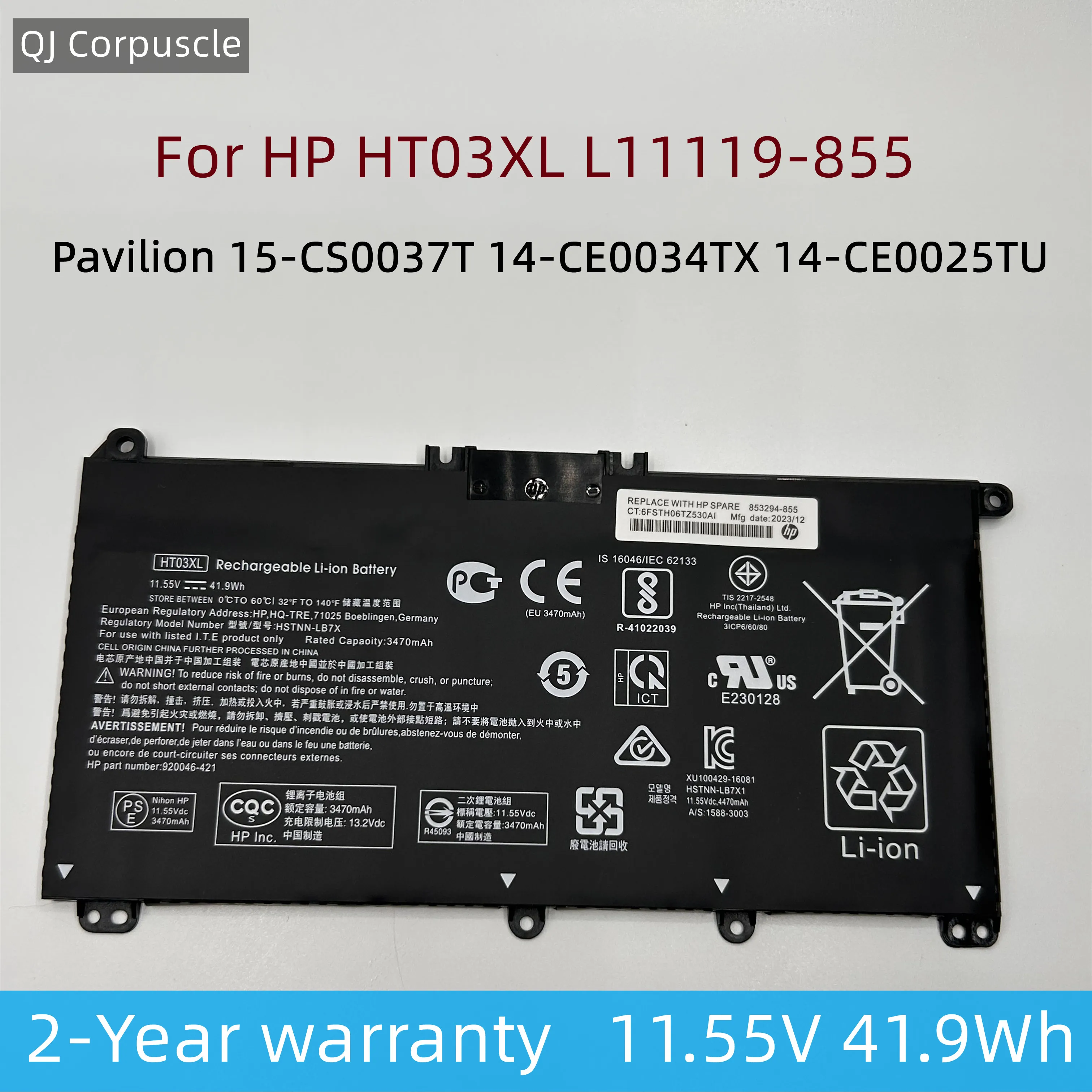 Bateria Ht03xl para hp Pavilion 15-cs0037t 14-ce0034tx 14-ce0025tu 250 255 g7 L11119855 L114212c1 Hstnn-lb8m Db8r Original Novo