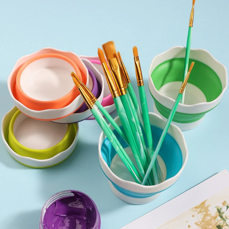 Silicone Folding Mini Bucket for Washing Painting Brush Watercolor Drawing Tools Paint Pallette