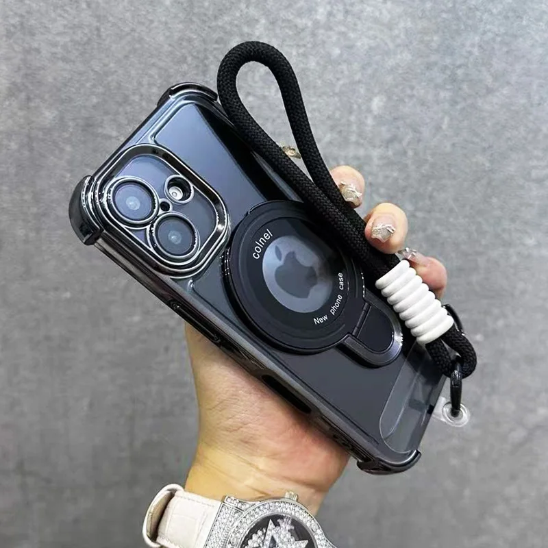 Shockproof Magnetic Bracket Lanyard Case with Transparent Cover