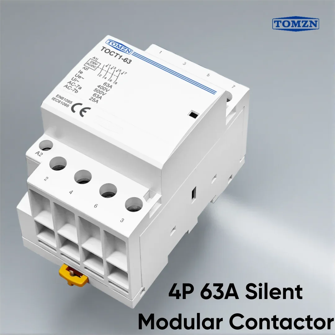 TOMZN TOCT1 4P 63A 딘 레일 접촉기 ? 400V AC, 코일: AC/DC 24/110/230V, 접점: 4NO / 4NC / 2NO2NC 전환형