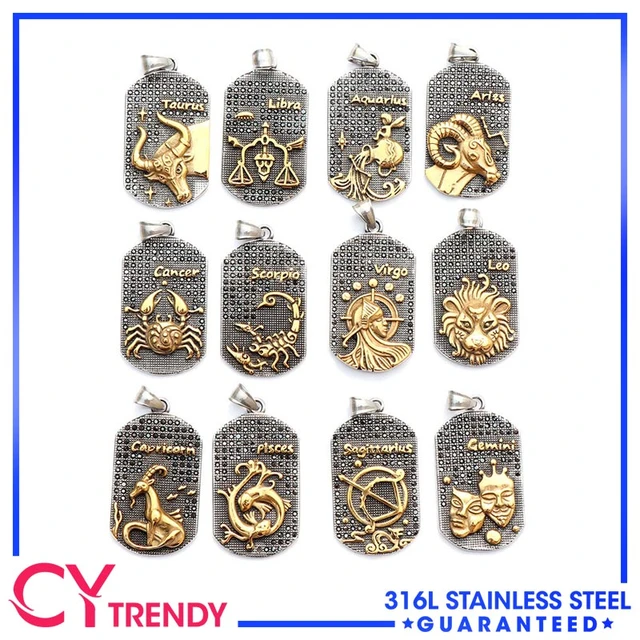 Zodiac, Gold-Tone Virgo Star Sign Dog Tag Cable Chain Necklace, In stock!
