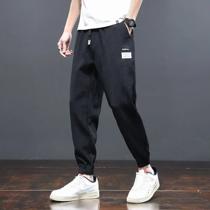 Men's Summer Stretch Breathable Loose Sport Versatile Fashion Casual Solid Color Elastic Waist Spliced Pocket Trousers men trousers