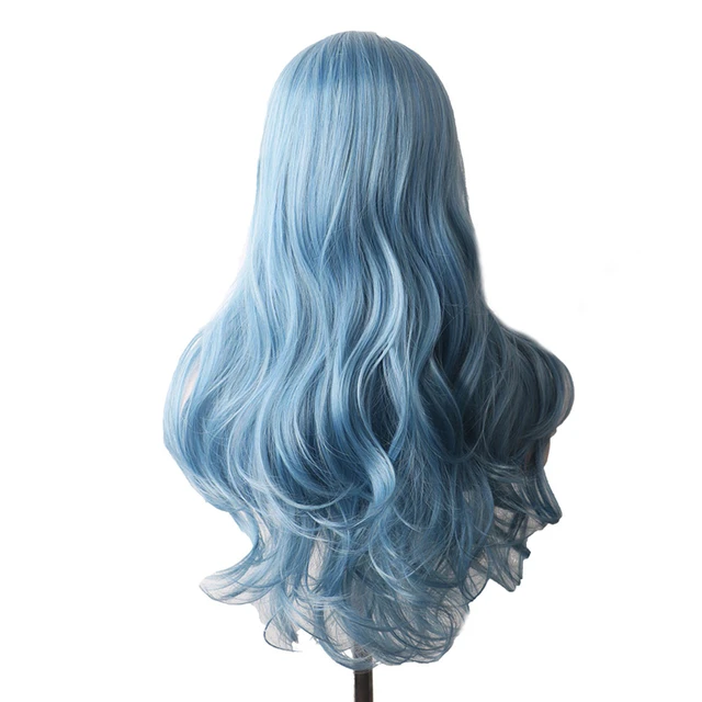 WoodFestival Wavy Synthetic Hair Wig Cosplay Ladies Colored Long Wigs For Women White Pink Red Dark Brown Green Blue Grey Ombre Same As Picture