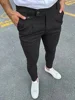 2024 Spring Summer New Casual Suit Trousers Men Vintage Solid Color Slim Pencil Pants Fashion Button Waist Design Mens Trousers