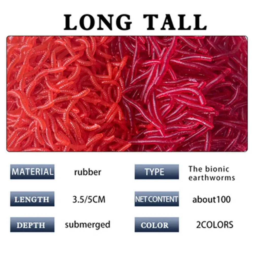 100pcs/Bottle Realistic Tackle Soft Lure Bass Bream Bloodworm Fishing Lure Earthworm Worm Rubber Red Worms Baits Fishy Smell 6