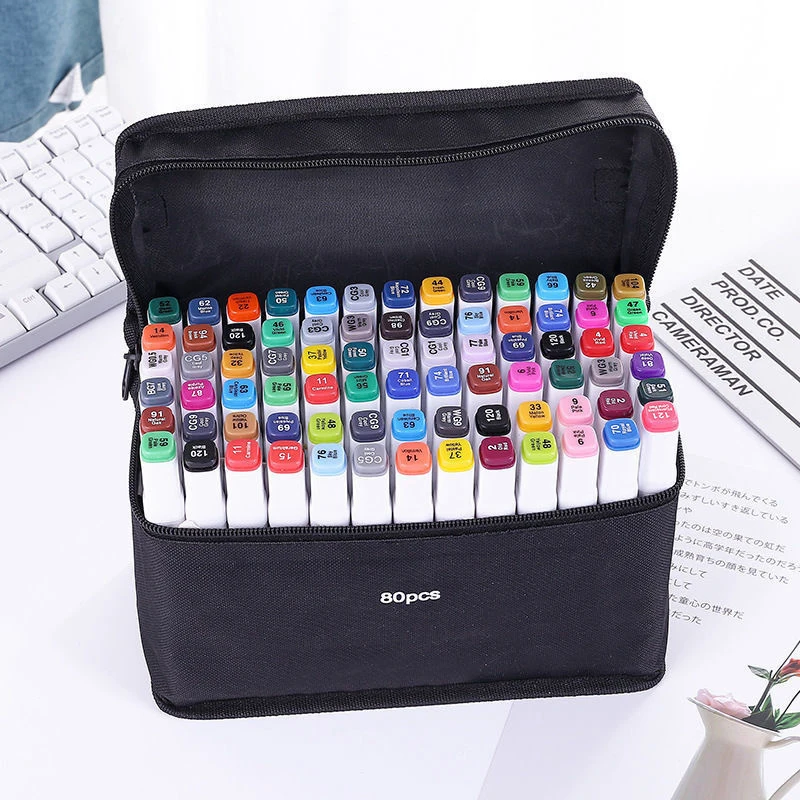 30/40/60/80Pcs Pencil Bag Art Marker Pen Storage Bag Large Capacity Canvas Marker Pen Organizer Folding Square Pouch