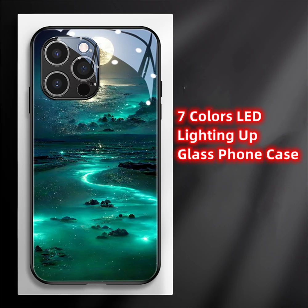 2026 Pretty Galaxy Beach Sound Control LED Flash Cases Leuchtende Glasabdeckung für iPhone Air 17 16 E 15 14 13 12 11 Pro Max Plus – Detail 9