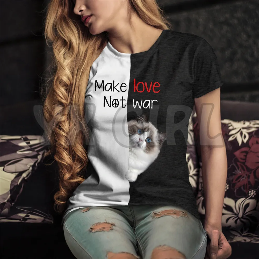 

2022Summer Fashion Men t shirt Make Love Not War Ragdoll Cat3D All Over Printed T Shirts Funny Dog Tee Tops shirts Unisex Tshirt
