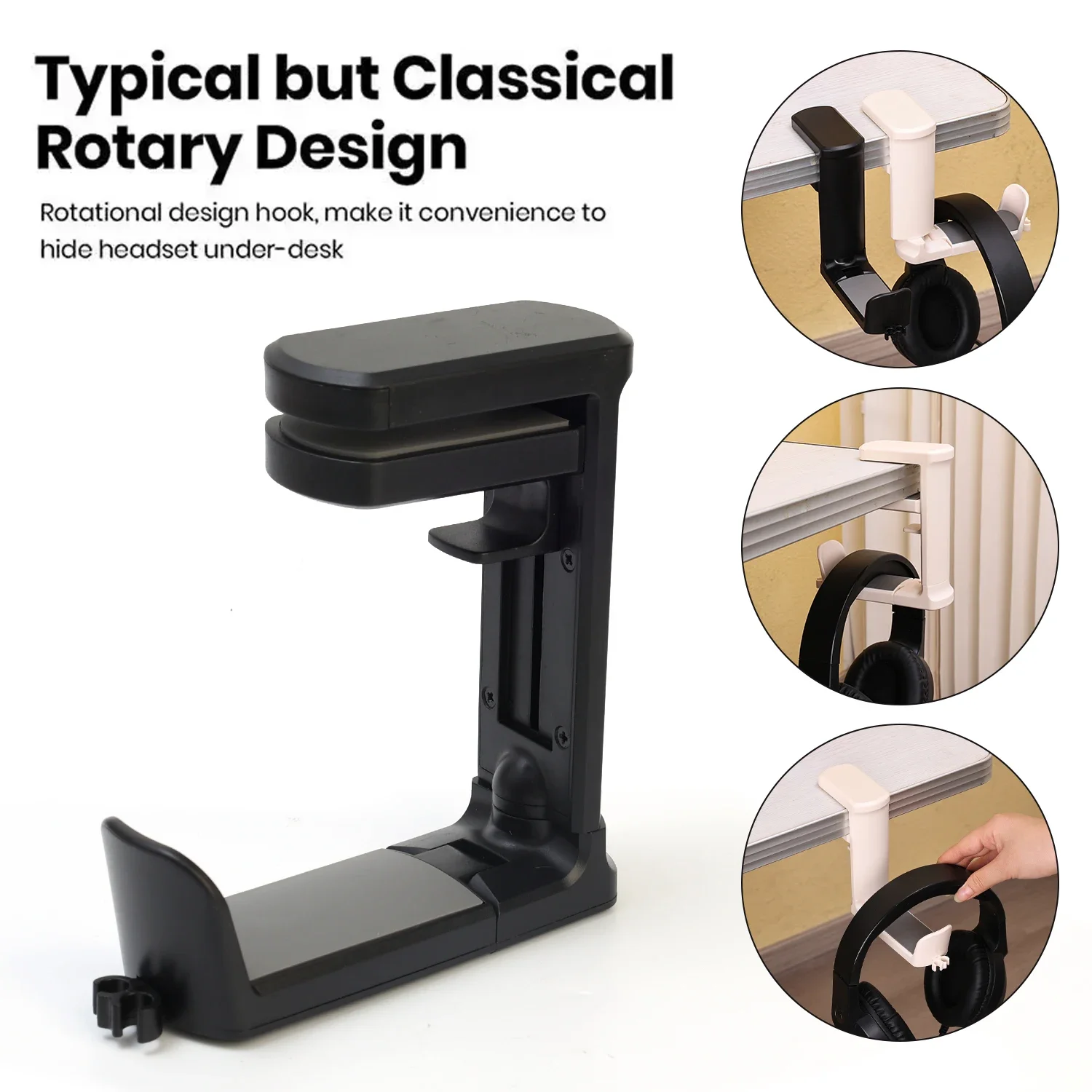 thumbnail image 2 of 360 Rotating Gaming Headphone Hook Under Desk Headset Stand With 2 of 10