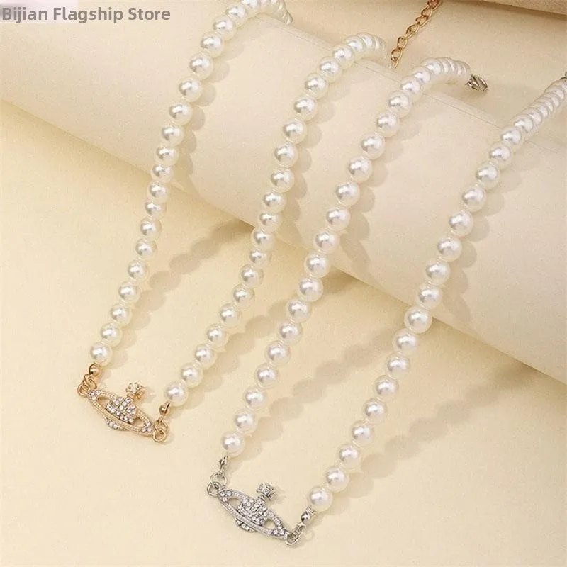 Faionable 2024X Earth Pl Pearl Nelace Diamond Embedded Jewelry Set including Earrings And Bracelet Alloy Material