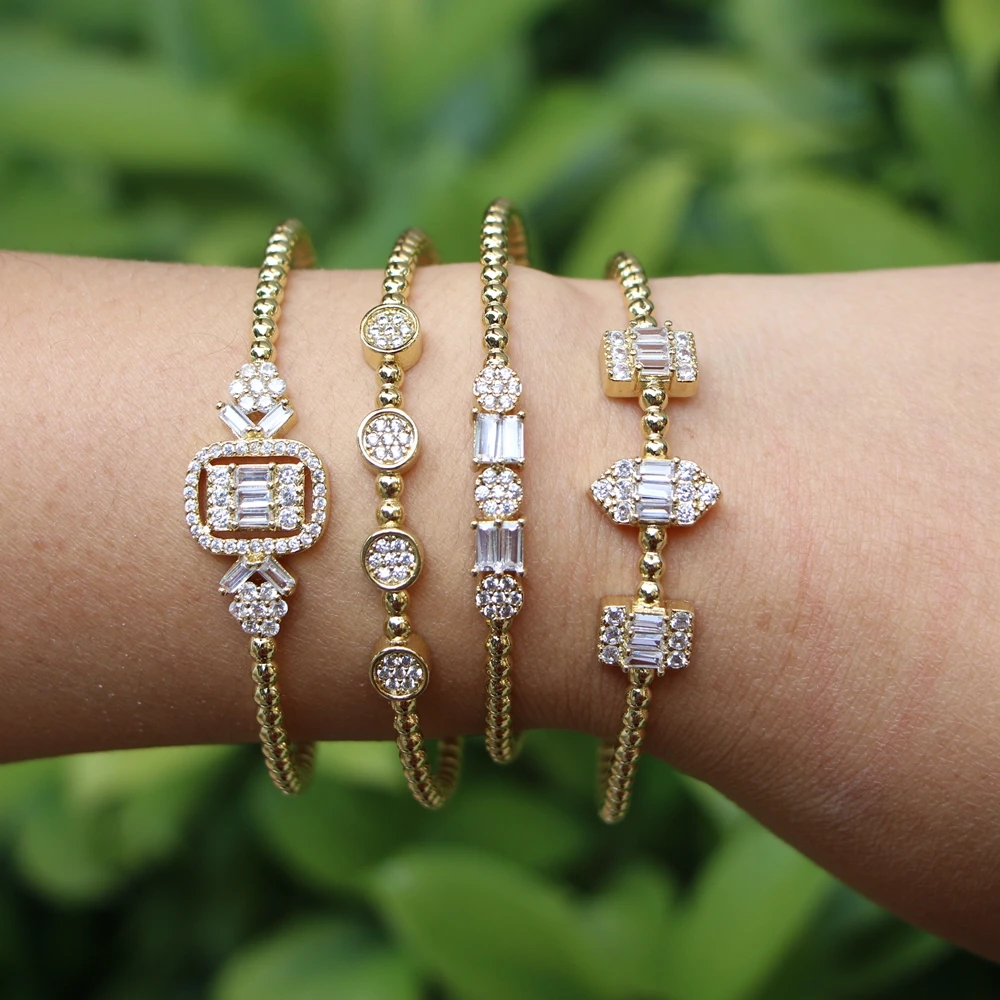 

5PCS, Luxury Stackable Statement Gold Bangle for Women Wedding Cubic Zircon Crystal CZ Simple Bangles Bracelets