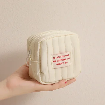 Korean Mini Cute Square Cosmetic Bag Women Portable Earphones Lipstick Sanitary Napkins Storage Pouch Small Makeup Zipper Bags