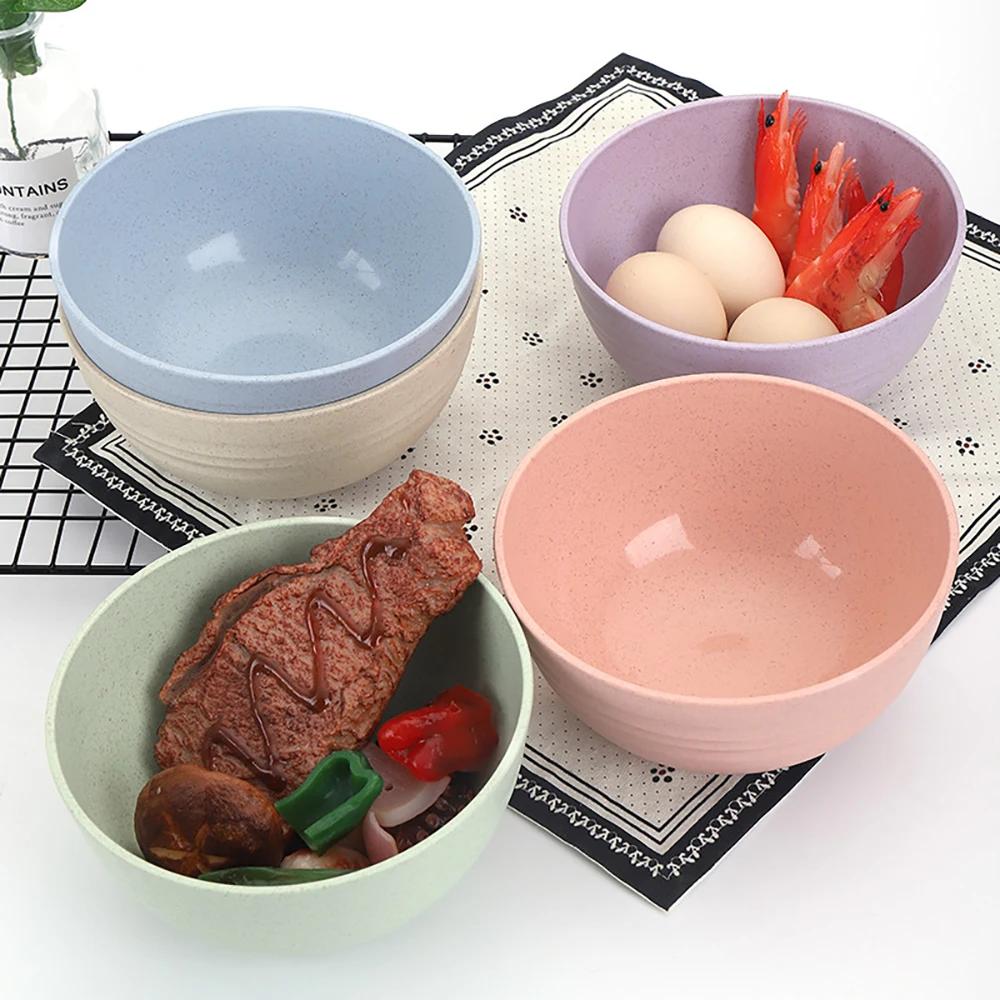 Tableware Set 3PCS Nordic Colored Wheat Straw Bowls Circular Shatter Resistant Plastic Tableware Bowls for Household Use