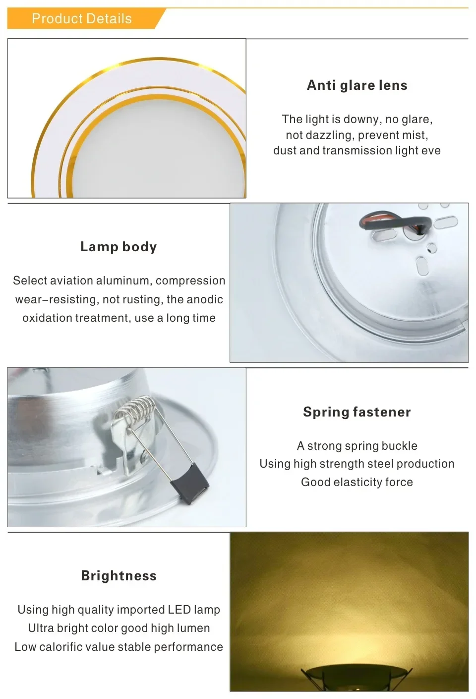 Description Picture 5 of item220V LED Downlight Spotlight Tri-color Dimmable 5W 7W 9W 12W 15W Recessed Downlight Ceiling Light Wall Light Cool White Bulb