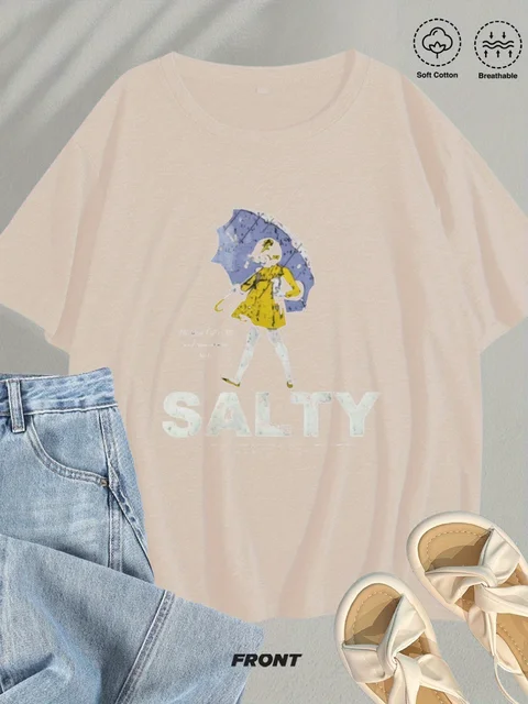 Salty Rainy Day Umbrella Women's Tee - Retro Humor Graphic, Casual Coastal Top 3