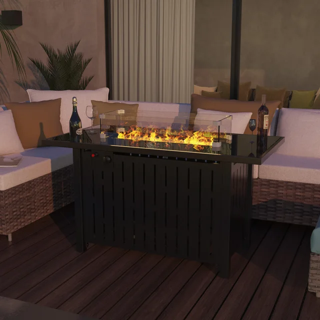 42 Inch Gas Fire Pit Table, 50,000 BTU Propane Pits for Outside with Steel Lid and Waterproof Cover, 2 in 1 Firepit Table 1