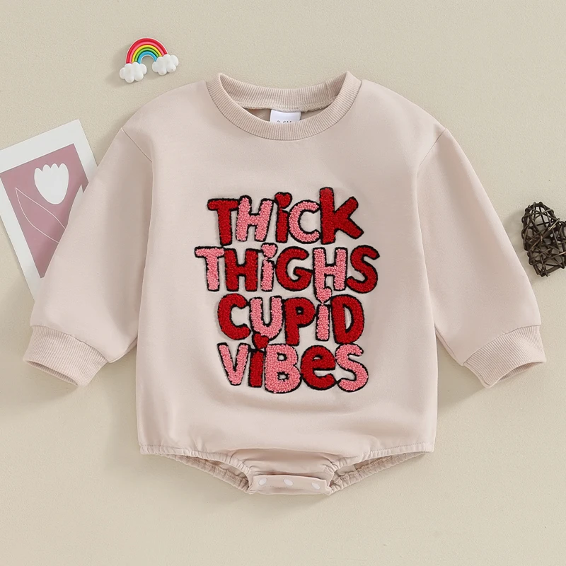 

0-18 Years Listenwind Baby Bubble Romper Fuzzy Letter Embroidery Long Sleeve Round Neck Bodysuit Valentine’s Day Playsuit