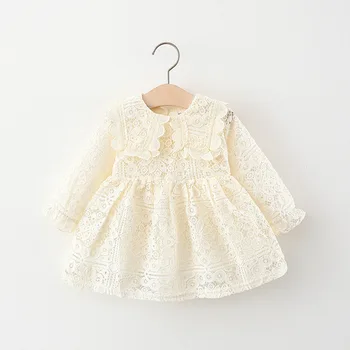 Korean Style Baby Girl Lace Princess Dress 1st Birthday Party Dress Long Sleeve Doll Collar Outfit Spring Autumn