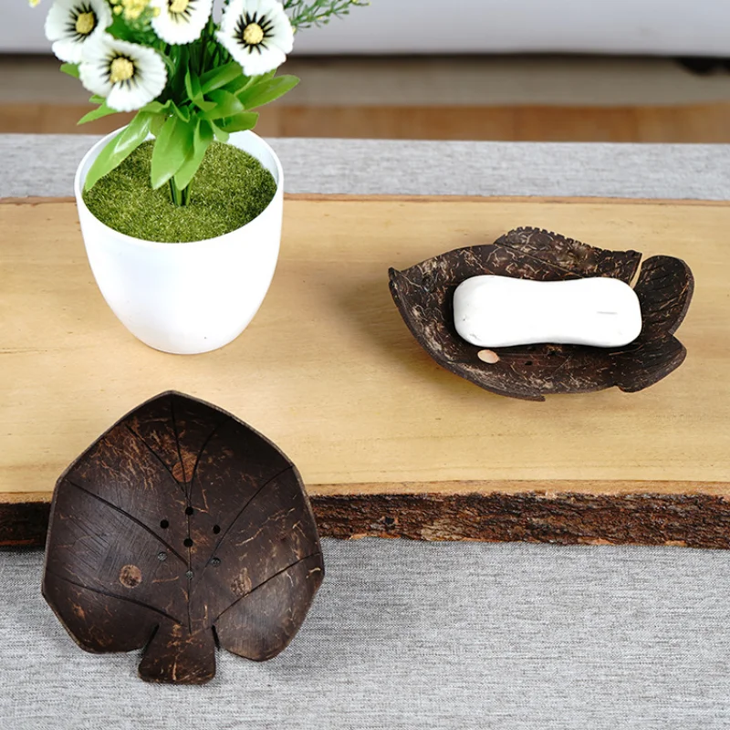 1PC Soap Holder Coconut Shell Wooden Bathroom Soap Dish Container keep the candle in shade place