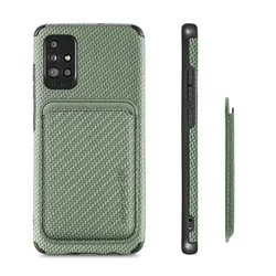 Enhanced Carbon Fiber Magnetic Wallet Case with MagSafe Card Holder - Galaxy S24Plus (Green)