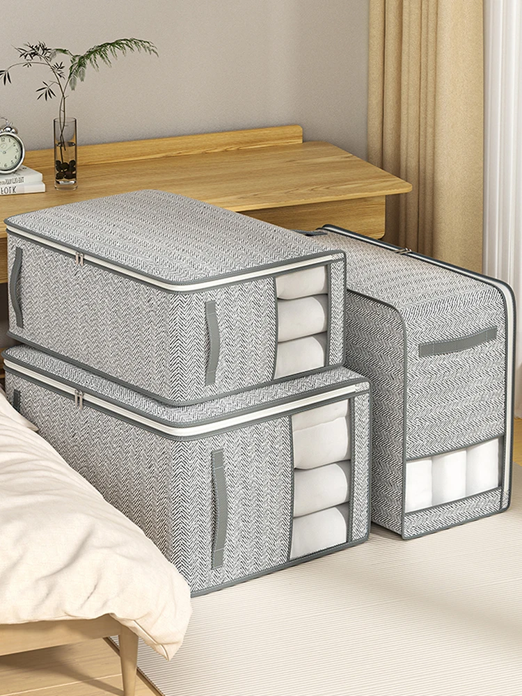 1PC gray clothes storage bag, quilt storage bag, wardrobe clothes sorting bag, with window storage bag, waterproof storage bag, 3