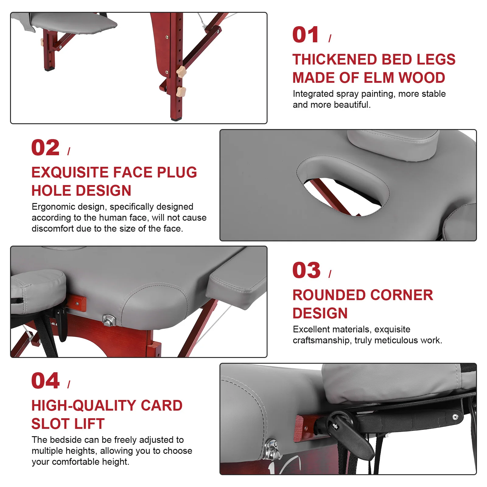Portable Massage Table Height Adjustable Moxibustion Rehabilitation Bed with Headrest for Beauty Salons Physiotherapy Shops