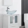 21.5" Bathroom Vessel Sink Modern Artistic Single Clear Boat Tempered Glass Basin Bowl Sink, W/Water Save Faucet Pop Up Drain 2