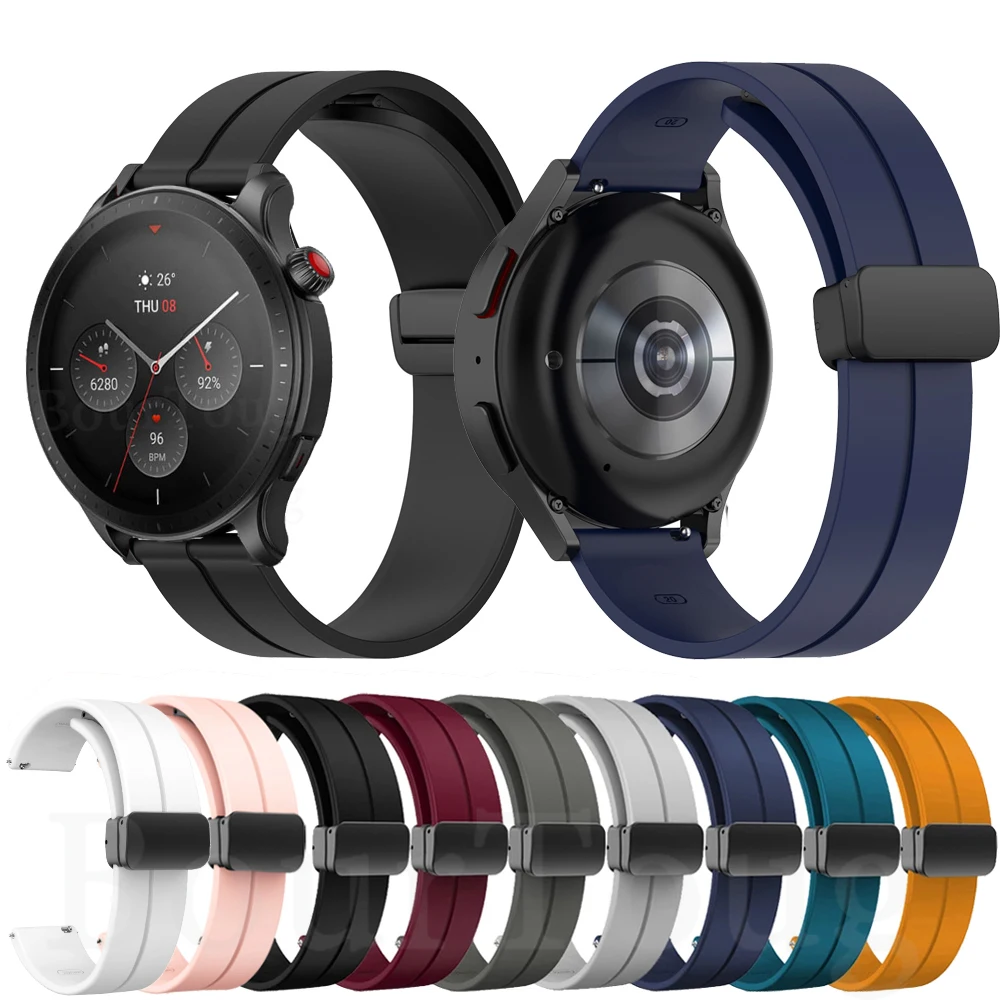 

Ремешок силиконовый для Huami Amazfit GTR 4 / GTR 3 Pro 2 2e, спортивный браслет с магнитной застежкой для наручных часов, 47 мм 42 мм, 20 мм 22 мм