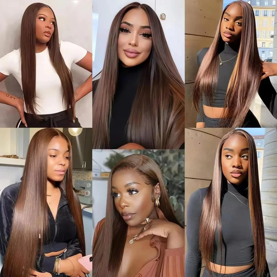 GOWIK Chocolate Brown Human Hair 13X6 Hd Lace Frontal Wig Straight 13X4 Lace Front Wig Preplucked Colored 250 Density Brazilian 6
