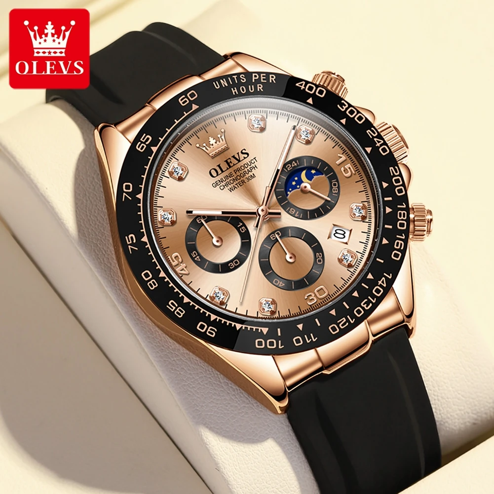 OLEVS 2023 New Luxury Men's Watches Quartz Watch Silicone Sport Multifunction Date Waterproof Luminous Chronograph Watch Men
