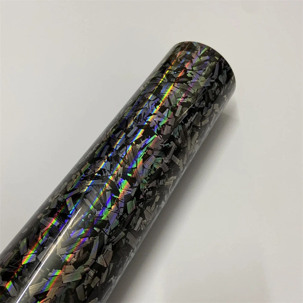 Glossy Laser Forged Carbon Fiber Wrap Vinyl Motorcycle Stickers Rainbow Holographic Car Body Color Change Film
