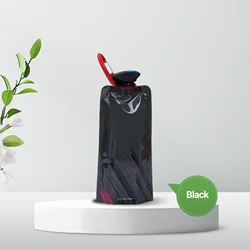 Flexible Reusable Foldable Water Bottle with Carabiner Clip - 700ml (Black)